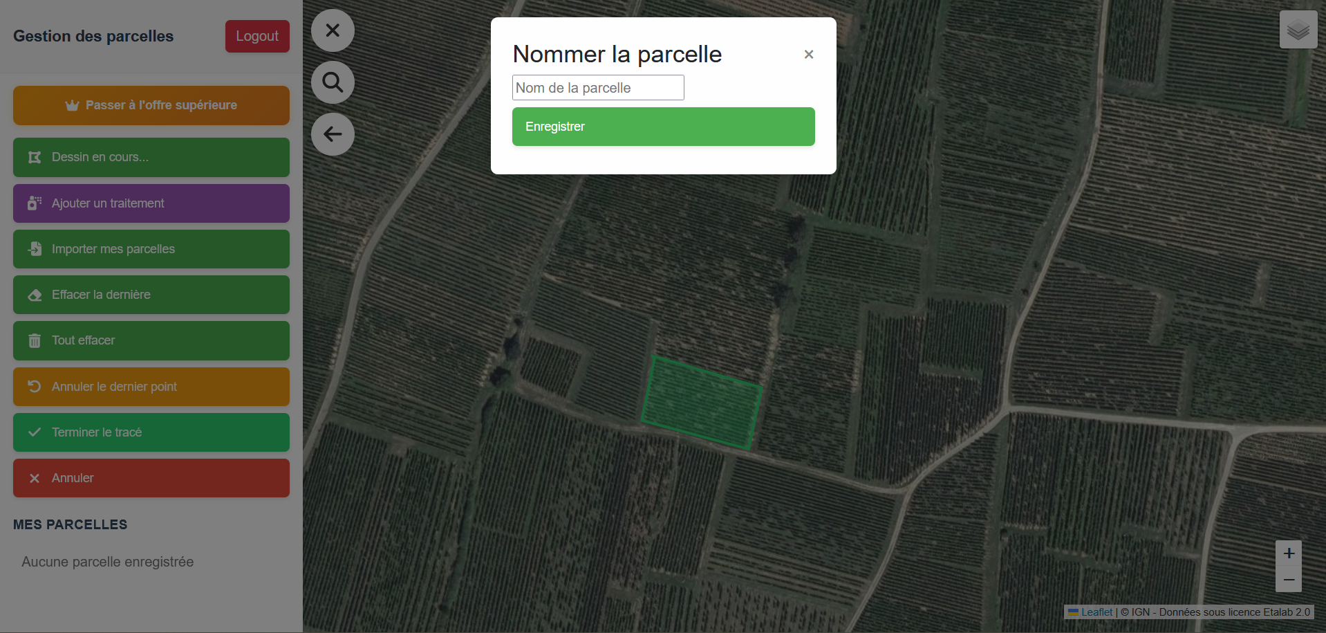 Fenêtre de renommage d'une parcelle